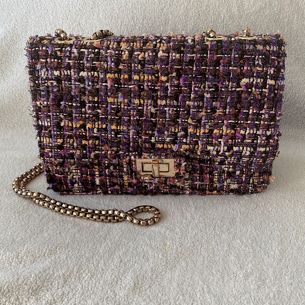💜 Purple and gold tweed knit classic, casual and chic shoulder bag